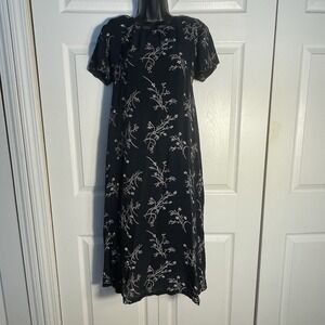 Vintage Take Nine Maternity Dress Women M Black Floral 90s Rayon Whimsigoth Tie